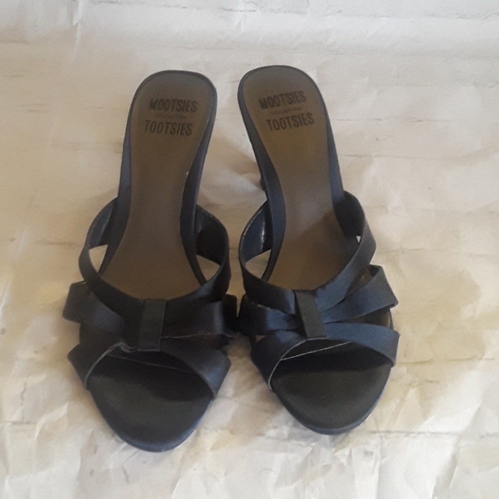 Women's Satin Navy heeled sandals